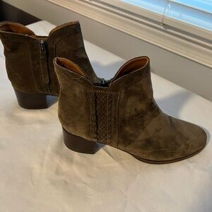 Franco Sarto Deep Green Suede Ankle Boots with Stacked Heel